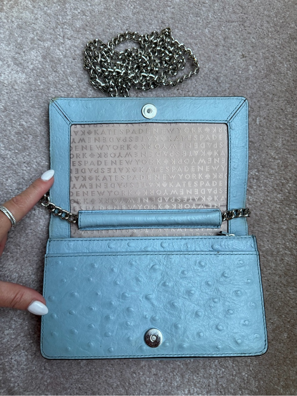 kate spade Light Blue Ostrich-Texture Leather Crossbody Wallet Clutch - Picture 4 of 9